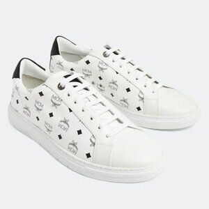 MCM Men's Terrain Derby Visetos Logo White Leather Sneaker Size 41 (MSRP $450)